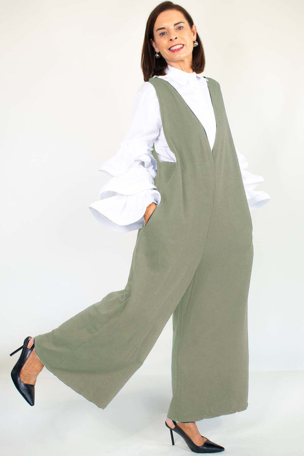 Jeanie Wide Leg Jumpsuit in Khaki
