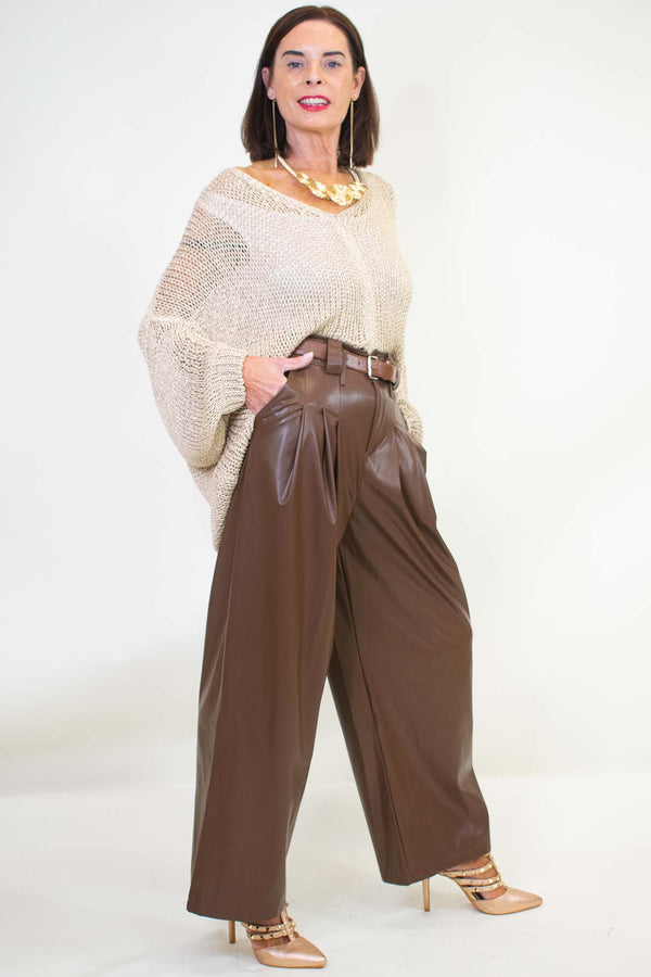 Pralia PU Trouser in Chocolate