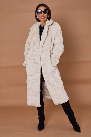 Toronto faux fur long coat in Cream