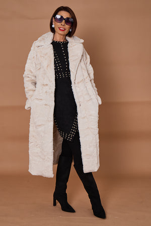 Toronto faux fur long coat in Cream
