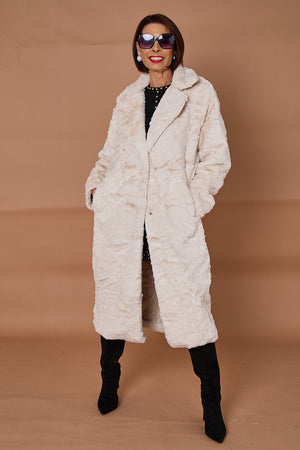 Toronto faux fur long coat in Cream