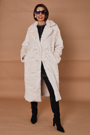 Toronto faux fur long coat in Cream