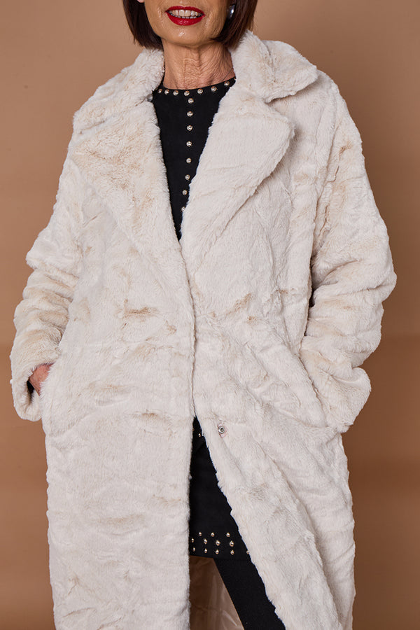 Toronto faux fur long coat in Cream