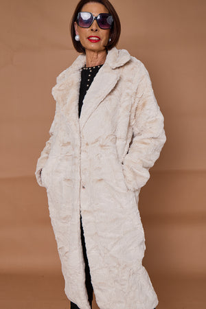 Toronto faux fur long coat in Cream