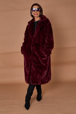 Toronto faux fur long coat in mulberry