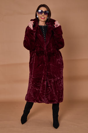 Toronto faux fur long coat in mulberry