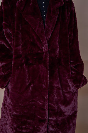 Toronto faux fur long coat in mulberry