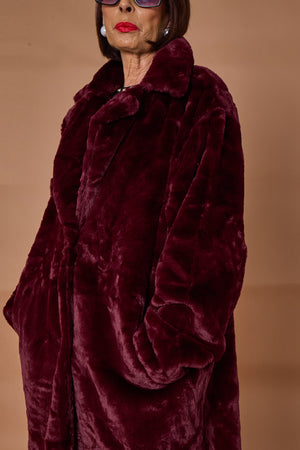 Toronto faux fur long coat in mulberry