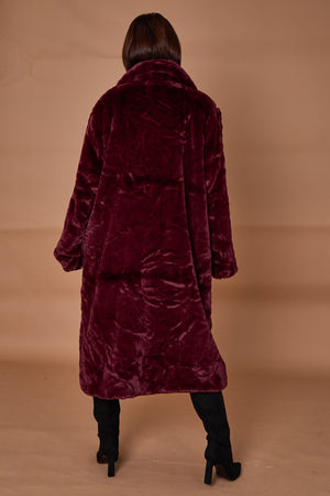 Toronto faux fur long coat in mulberry