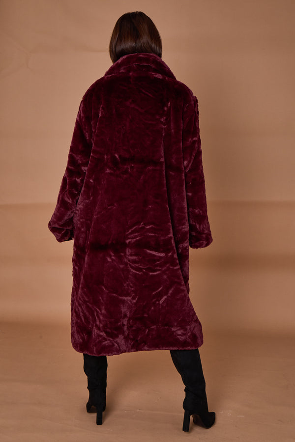 Toronto faux fur long coat in mulberry