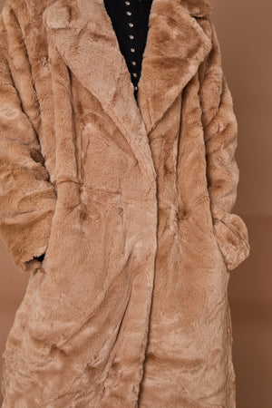 Toronto faux fur long coat in camel