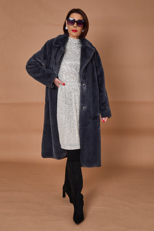 Otawa faux fur long coat in dark grey