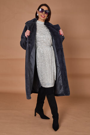 Otawa faux fur long coat in dark grey