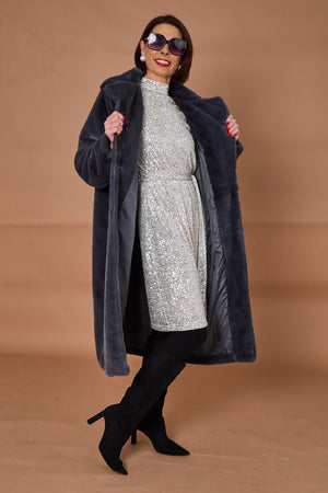 Otawa faux fur long coat in dark grey