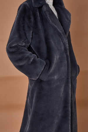 Otawa faux fur long coat in dark grey