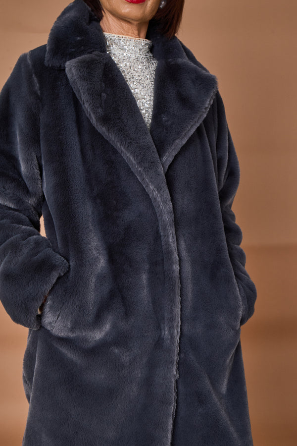 Otawa faux fur long coat in dark grey
