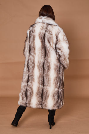 Calgary faux fur long coat in cream and chocolate
