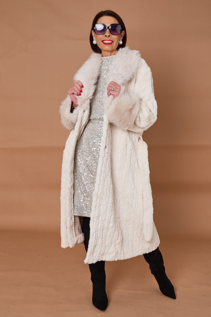 Vancouver faux fur long coat in cream
