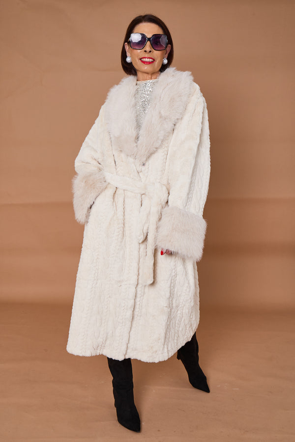 Vancouver faux fur long coat in cream