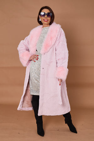 Vancouver faux fur long coat in pink