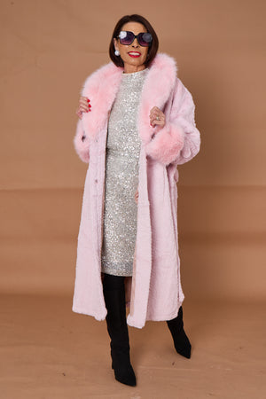 Vancouver faux fur long coat in pink