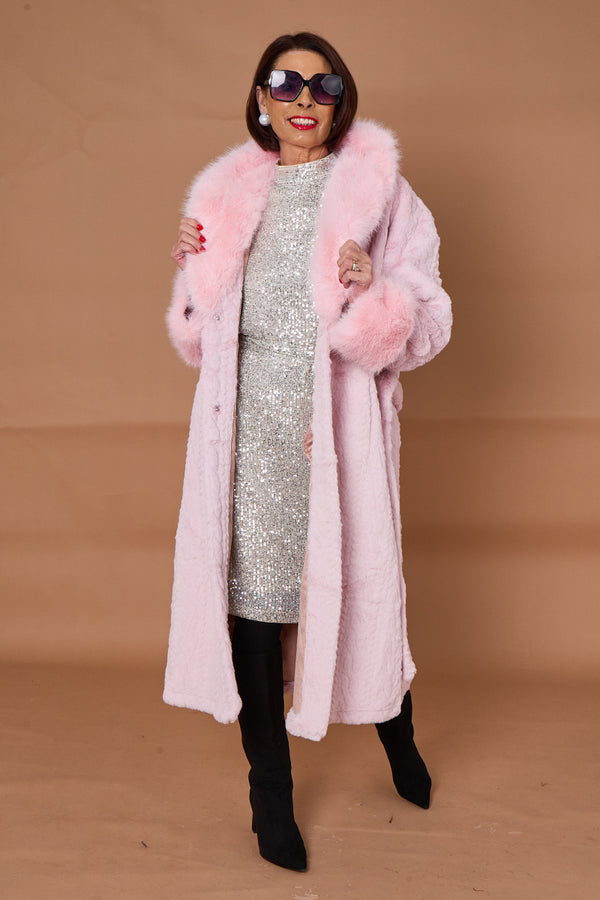 Vancouver faux fur long coat in pink