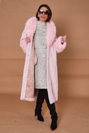 Vancouver faux fur long coat in pink