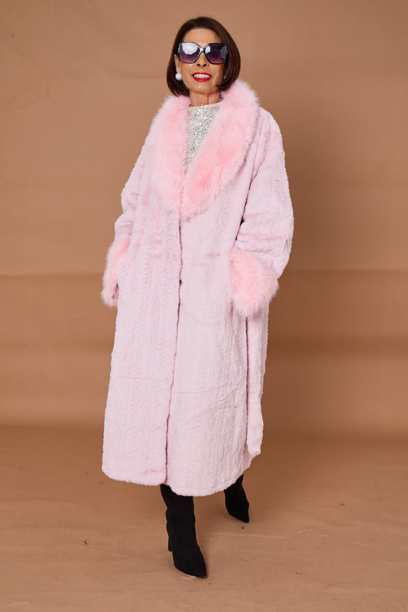 Vancouver faux fur long coat in pink