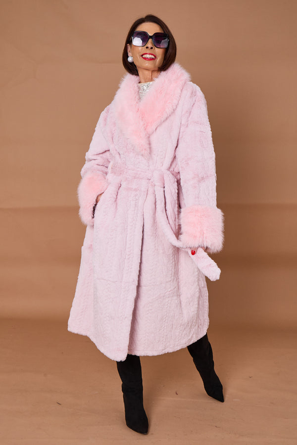 Vancouver faux fur long coat in pink