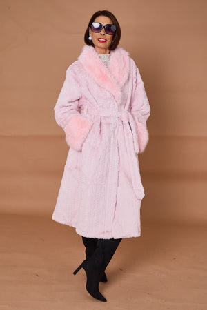 Vancouver faux fur long coat in pink