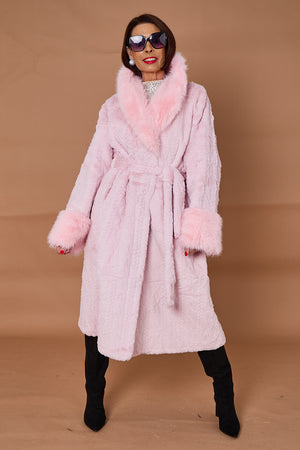 Vancouver faux fur long coat in pink
