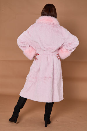 Vancouver faux fur long coat in pink