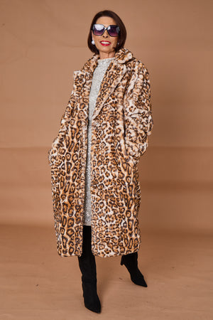 Edmonton Faux fur long coat in light leopard