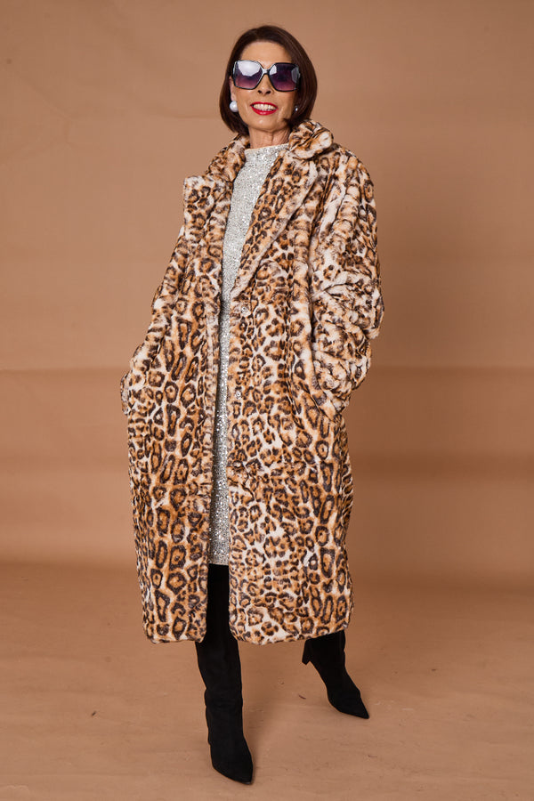 Edmonton Faux fur long coat in light leopard