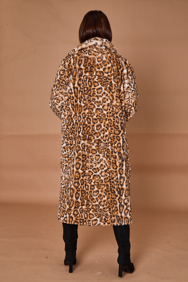 Edmonton Faux fur long coat in light leopard