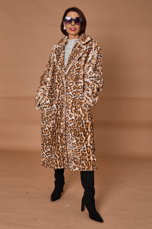 Edmonton Faux fur long coat in light leopard