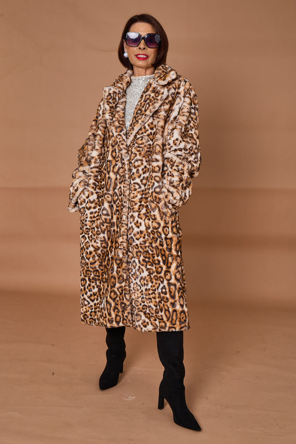 Edmonton Faux fur long coat in light leopard