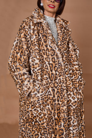 Edmonton Faux fur long coat in light leopard