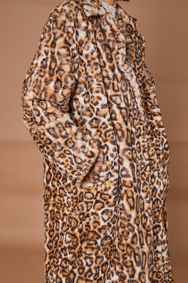 Edmonton Faux fur long coat in light leopard