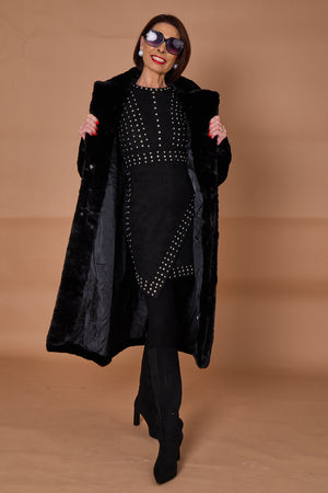 Toronto faux fur long coat in black