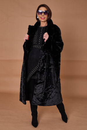 Toronto faux fur long coat in black