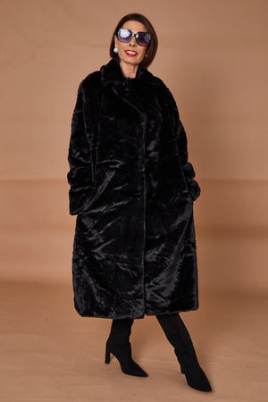 Toronto faux fur long coat in black