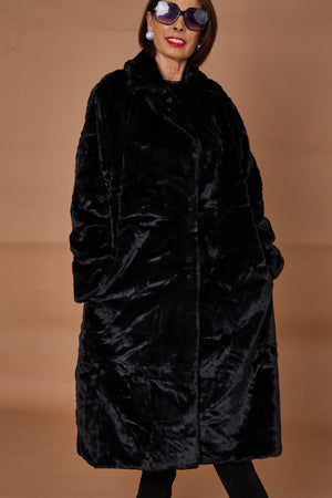 Toronto faux fur long coat in black