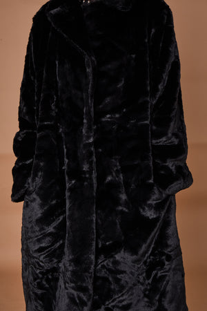Toronto faux fur long coat in black