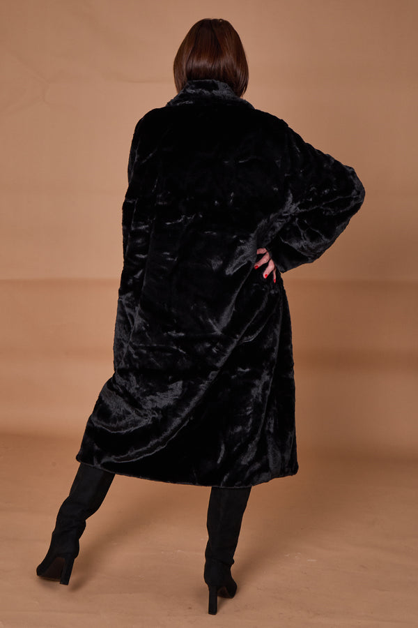 Toronto faux fur long coat in black