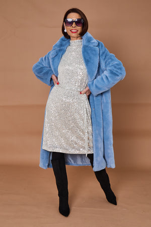 Otawa faux fur long coat in blue moon