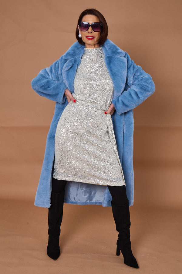 Otawa faux fur long coat in blue moon