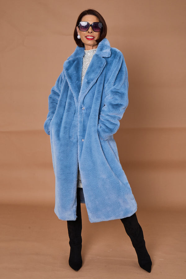 Otawa faux fur long coat in blue moon