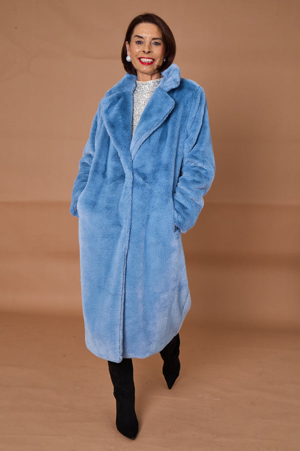 Otawa faux fur long coat in blue moon