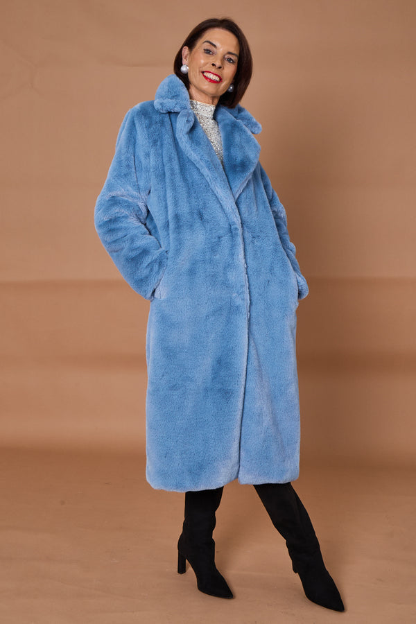 Otawa faux fur long coat in blue moon